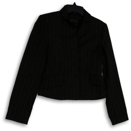 Womens Black Brown Striped Notch Lapel Pockets Three Button Blazer Size XS image number 1