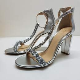 Badgley Mischka Jewel Embellished Silver Heeled Sandals Size 7