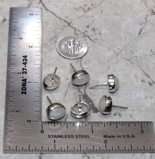 3 Pairs of Sterling Silver Moonstone Stud Earrings - 6.5g image number 6