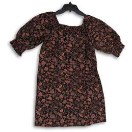 Roan + Ryan Womens Black Scarlett Floral Square Neck Puff Sleeve Mini Dress Sz S alternative image