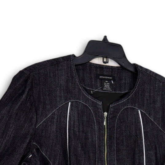 Womens Black Denim Long Sleeve Regular Fit Pockets Full-Zip Jacket Size 16W image number 3