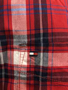 Men's Sz L Short Sleeved Red Plaid Button Up Casual Shirt alternative image