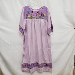 VTG Quacker Factory WM's 100% Cotton Purple Stripe Butterfly Embroidered Doll Dress Size M