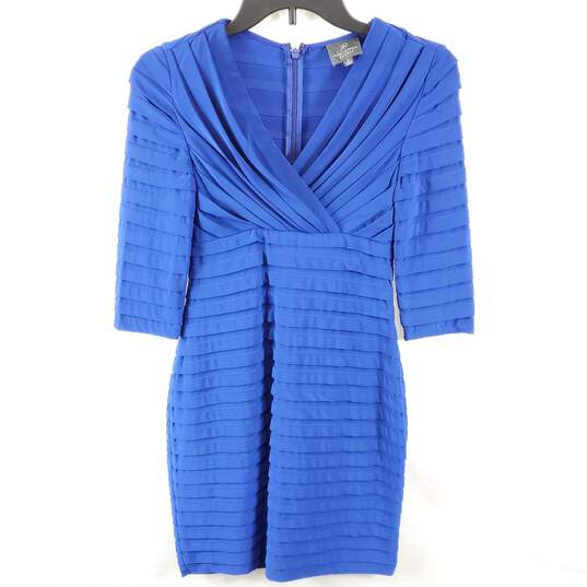 Adrianna Papell Women Royal Blue Pleated Dress Sz 4P image number 1