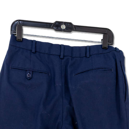 Mens Blue Pockets Flat Front Straight Leg Formal Dress Pants Size 30R image number 4