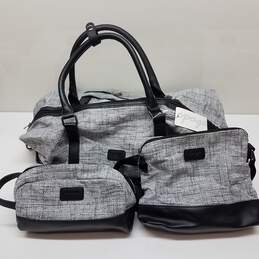 OPAGE Grey Weekender 3pc. Canvas Travel/Duffel Bag Set w/ Crossbody & Toiletries Bags