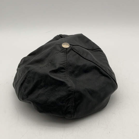 Womens Black Leather Adjustable Newsboy Cap Hat Size Medium image number 2