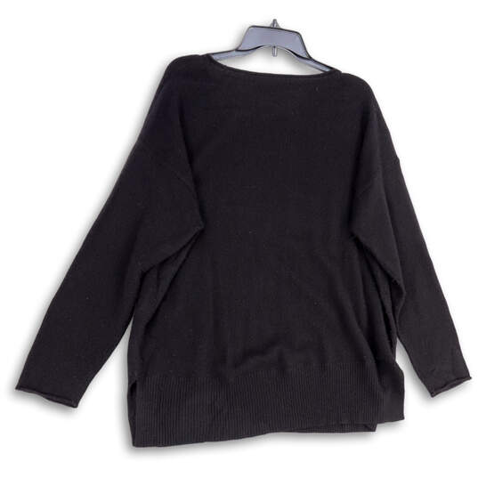 Women's Black Long Sleeve Round Neck Tight Knit Pullover Sweater Size 2X image number 2