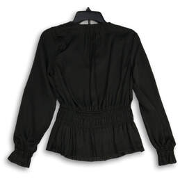 Womens Black Long Sleeve V-Neck Pullover Peplum Blouse Top Size XS alternative image