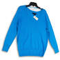 NWT Womens Blue Tight-Knit Long Sleeve V-Neck Pullover Sweater Size 14/16 image number 1