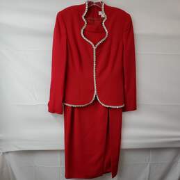 Vintage Junnie Leigh Evening Cocktail Red Blazer Jacket Skirt Set Women's 12