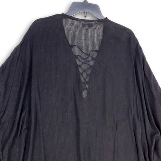 NWT Womens Black Tassel Lace-Up Neck Short Kaftan Dress One Size image number 4