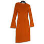 Womens Orange Ribbed V-Neck Long Sleeve Pullover Sweater Dress Size S image number 2