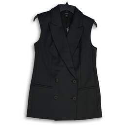 Express Womens Black Peak Lapel Sleeveless Double Breasted Suit Vest Size XS