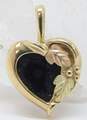 Fancy 10k Yellow Gold Onyx Leaf Etched Heart Pendant 2.4g image number 2