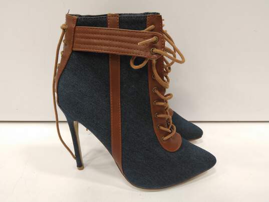 Shoedazzle Women's Sacha Corset Lace Up Stiletto Heeled Denim Booties Size 9.5 image number 3