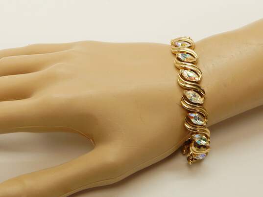 Vintage Crown Trifari Icy Aurora Borealis & Gold Tone Bracelet 35.6g image number 1