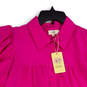 NWT Womens Purple Pleated Puff Sleeve Button Front Blouse Top Size M image number 3