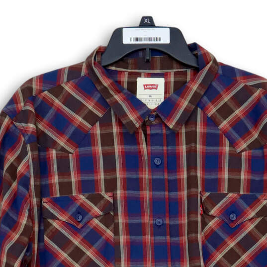 Mens Multicolor Plaid Two Pockets Long Sleeve Button-Up Shirt Size XXL image number 3