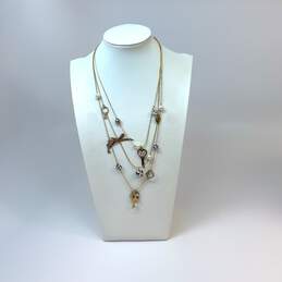 Designer Betsey Johnson Gold Tone Bead & Key Illusion Layered Necklace
