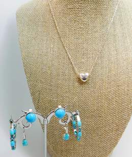 Dyadema 925 Puffed Heart Pendant Necklace & Turquoise & Topaz Hoop Drop Earrings