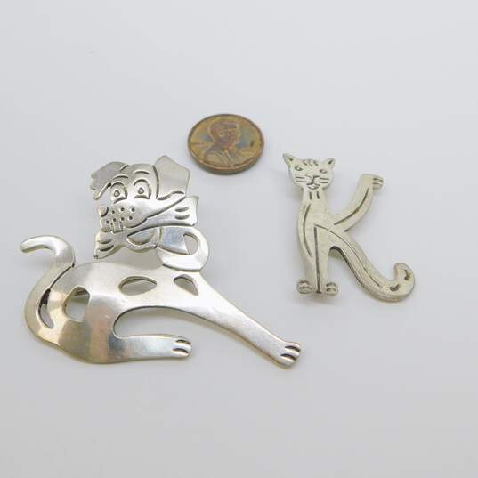 Taxco Sterling Silver Dog & Initial K Cat Brooches 23.7g image number 4