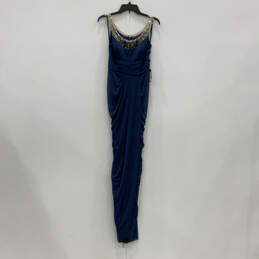 NWT Womens Blue Beaded Sleeveless Greek Goddess Evening Ball Gown Dress Sz 6 alternative image