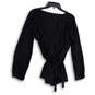 Womens Black V-Neck Long Sleeve Tie Waist Pullover Blouse Top Size 4 image number 2