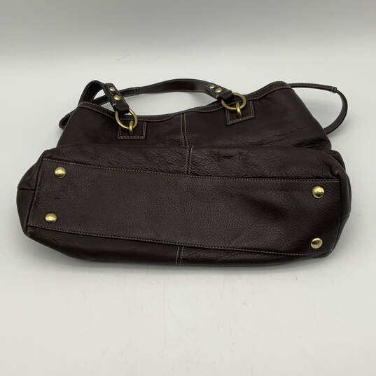 Womens Brown Leather Bottom Studs Inner Pocket Turnlock Shoulder Bag image number 2