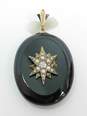 Antique Victorian 10K Gold 0.46 CT Diamond Seed Pearl Onyx Mourning Locket Pendant 29.8g image number 8