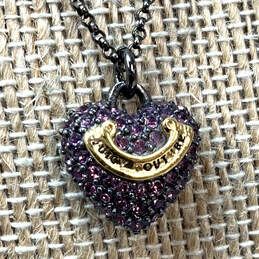 Designer Juicy Couture Silver-Tone Purple Pave Heart Shape Pendant Necklace
