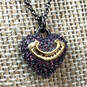 Designer Juicy Couture Silver-Tone Purple Pave Heart Shape Pendant Necklace image number 1