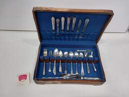 Set Of Assorted Vintage Silverware Cutlery In Wooden Box