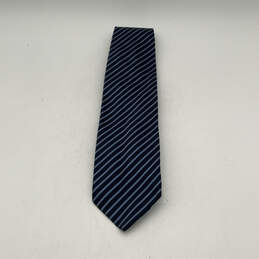 Mens Blue Striped Silk Adjustable Keeper Loop Formal Pointed Neck Tie