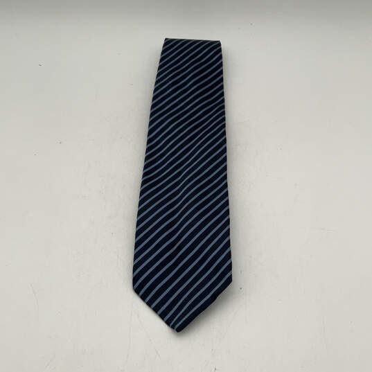 Mens Blue Striped Silk Adjustable Keeper Loop Formal Pointed Neck Tie image number 1