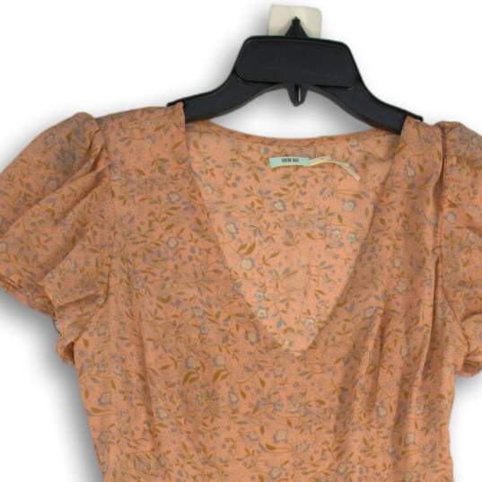 Womens Peach Floral Flared Sleeve V-Neck Pullover Short A-Line Dress Size 0 image number 3