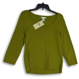 NWT Laura Ashley Womens Green Knitted Round Neck Long Sleeve Pullover Sweater S