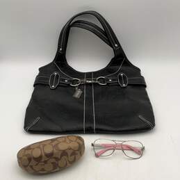 Coach Womens Black Leather Shoulder Handbag And Reading Glasses Set Mixed Lot