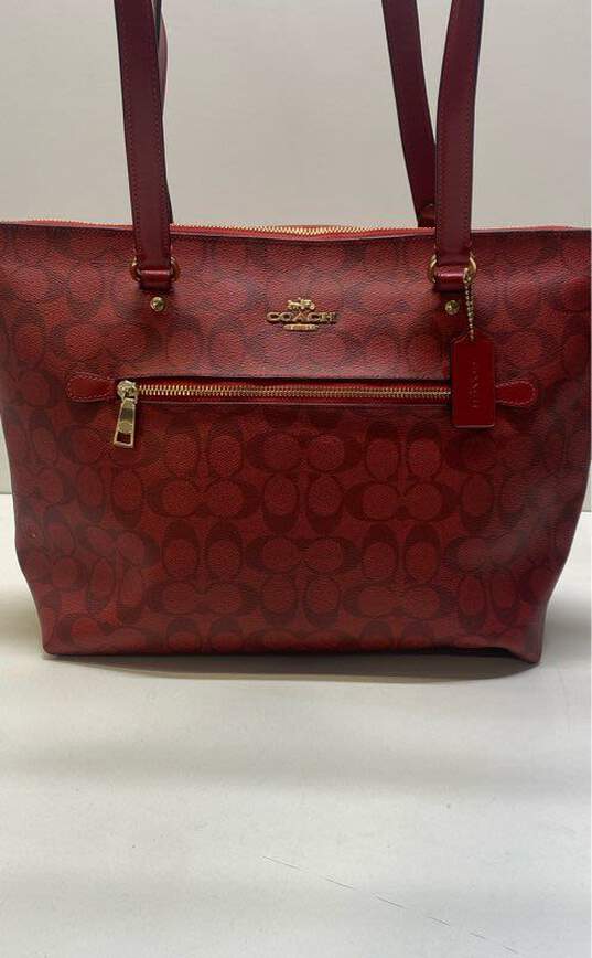 COACH F79809 Gallery Tote Red Signature Canvas Bag image number 1