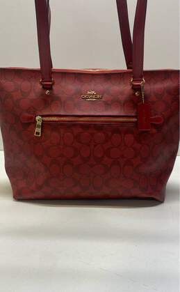 COACH F79809 Gallery Tote Red Signature Canvas Bag