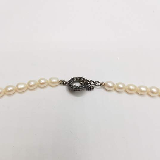 Sterling Silver FW Pearls Marcasite Drape 22.5" Toggle Necklace 67.6g image number 4