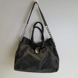 Michael Kors Hamilton Black Leather Padlock Shoulder Tote Bag