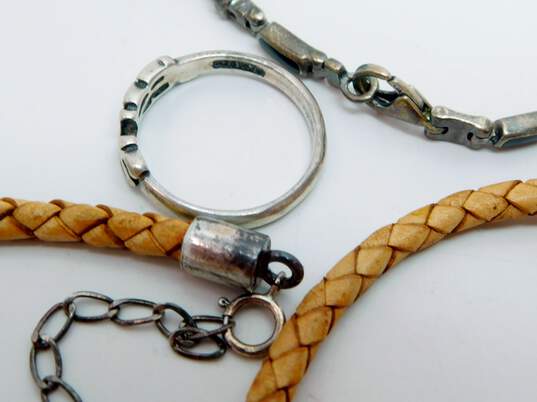 Artisan 925 Tigers Eye & Onyx Cross Pendant Cord Necklace Jesus Ring & Bracelet image number 2