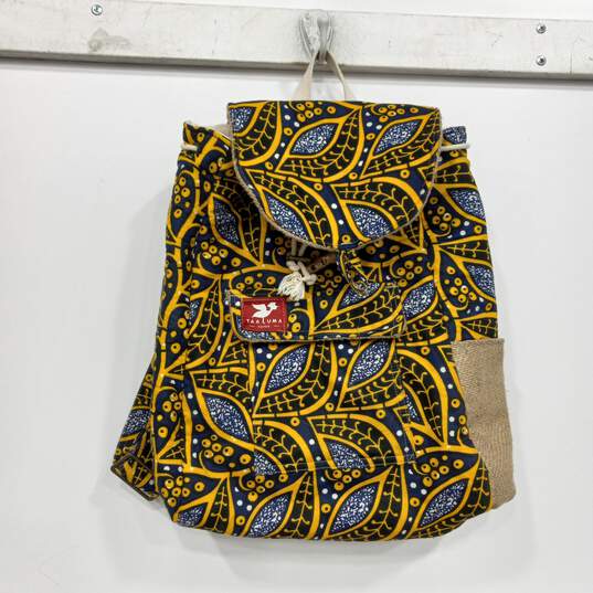 Taaluma Patterned Yellow & Blue Backpack image number 1