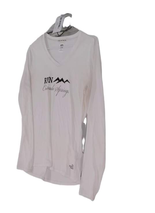 Womens White Long Sleeve V Neck Pullover T Shirt Size Large image number 2