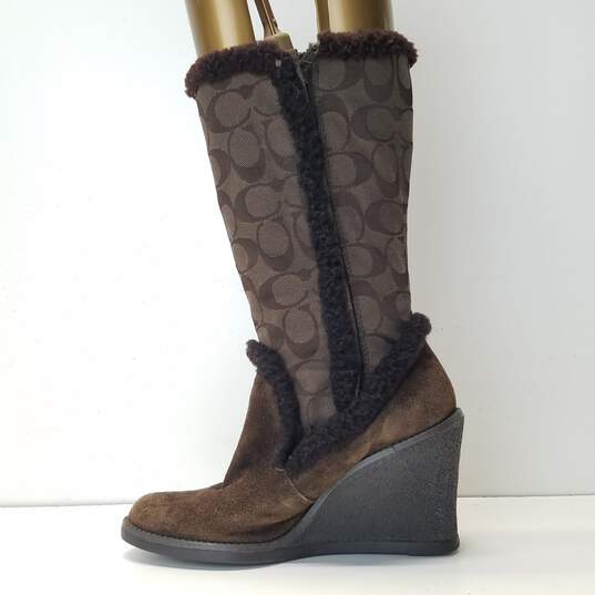 COACH Jordana Brown Signature Print Canvas Wedge Boots Shoes Women's Size 5.5 M image number 2
