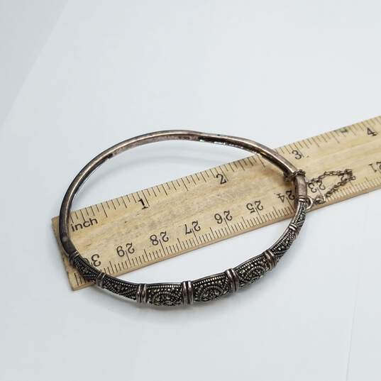 Sterling Marcasite Vintage Art Deco Hinge Bracelet 7" W/Safety Chain 15.7g image number 5