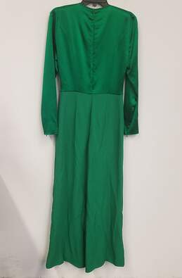 Womens Green Crew Neck Long Sleeve Back Zip One Pieces Jumpsuit Size 38