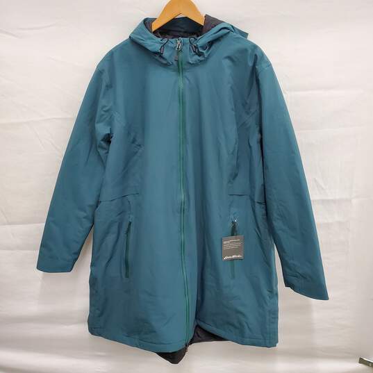 NWT Eddie Bauer's WM's Quilted Lining Green Hooded Parka Size 3X image number 1