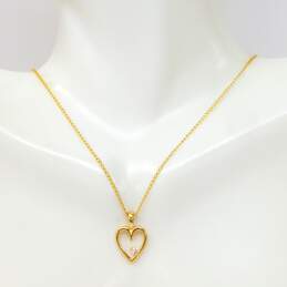 14K Yellow Gold 0.04 CT Round Diamond Heart Pendant Necklace 2.0g alternative image